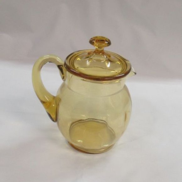 Paden City Elegant Glass Amber Ribbed Optic 6 1/4 Inch Guest Pitcher with Lid - Picture 2 of 5